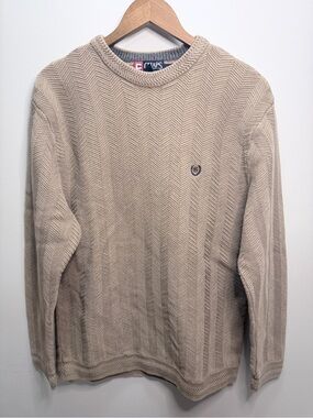 Chaps Men's Beige Crewneck Herringbone Knit Sweater